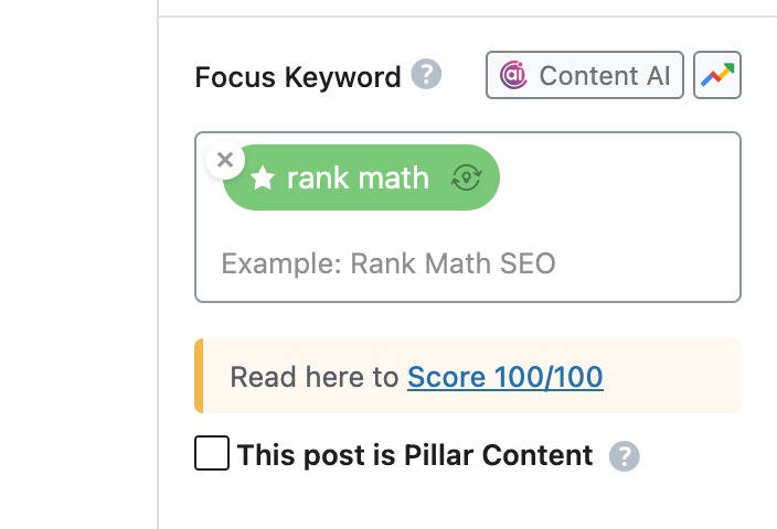 Focus Keyword section in Rank Math