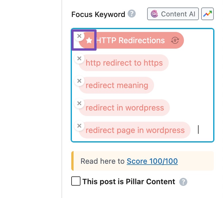 Choosing primary focus keyword