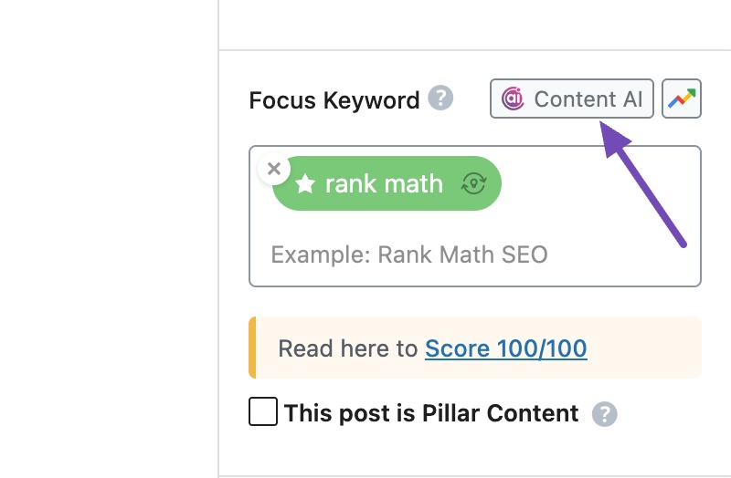 Access Content AI from Rank Math Metabox