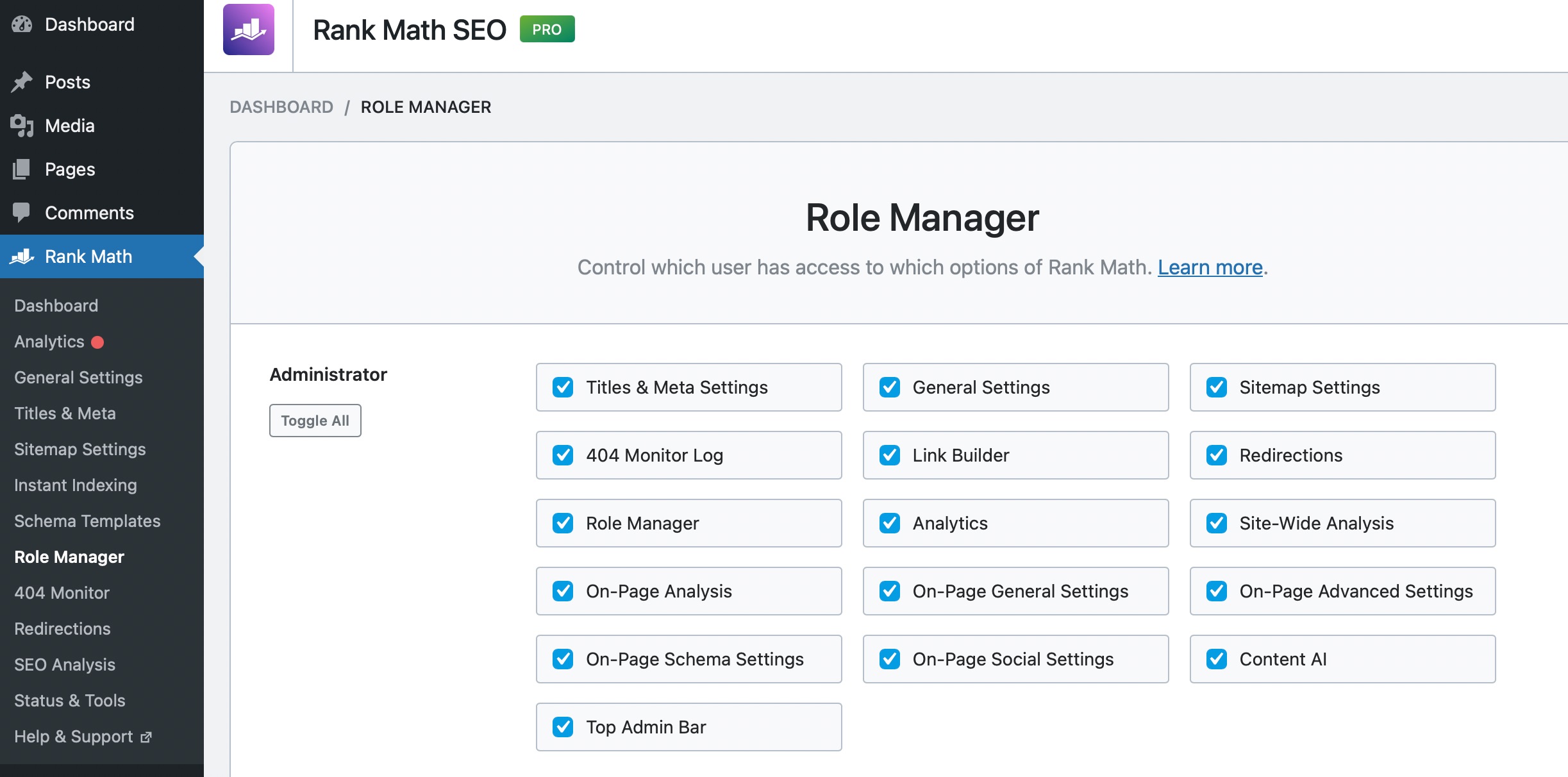 Rank Math Role Manager