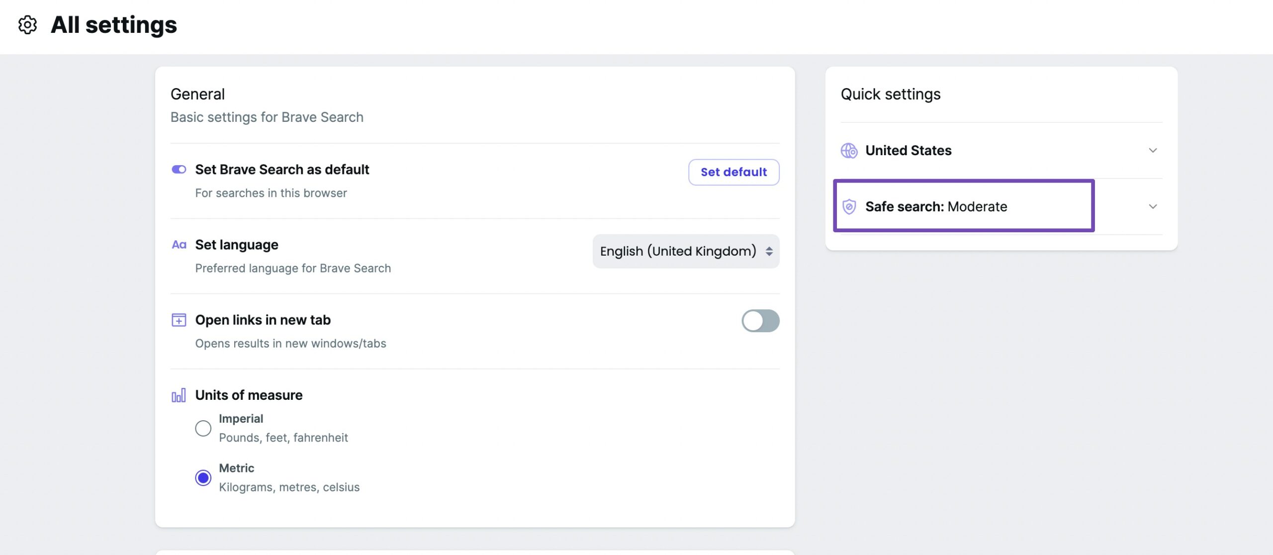 Safe search settings
