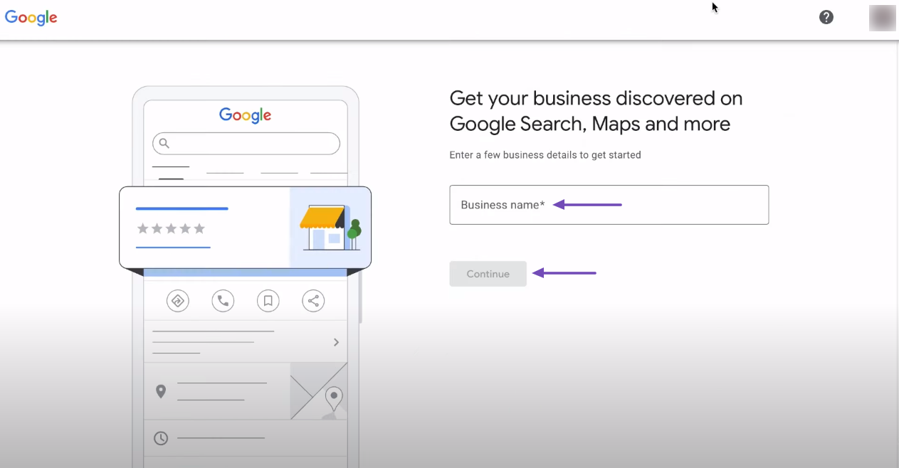 Enter your business name into the available field