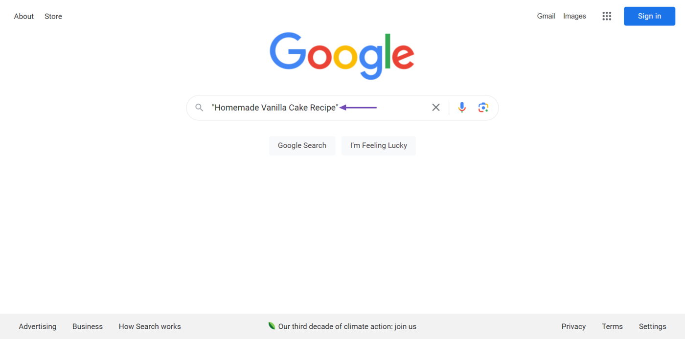 An example of a search query with quotation marks