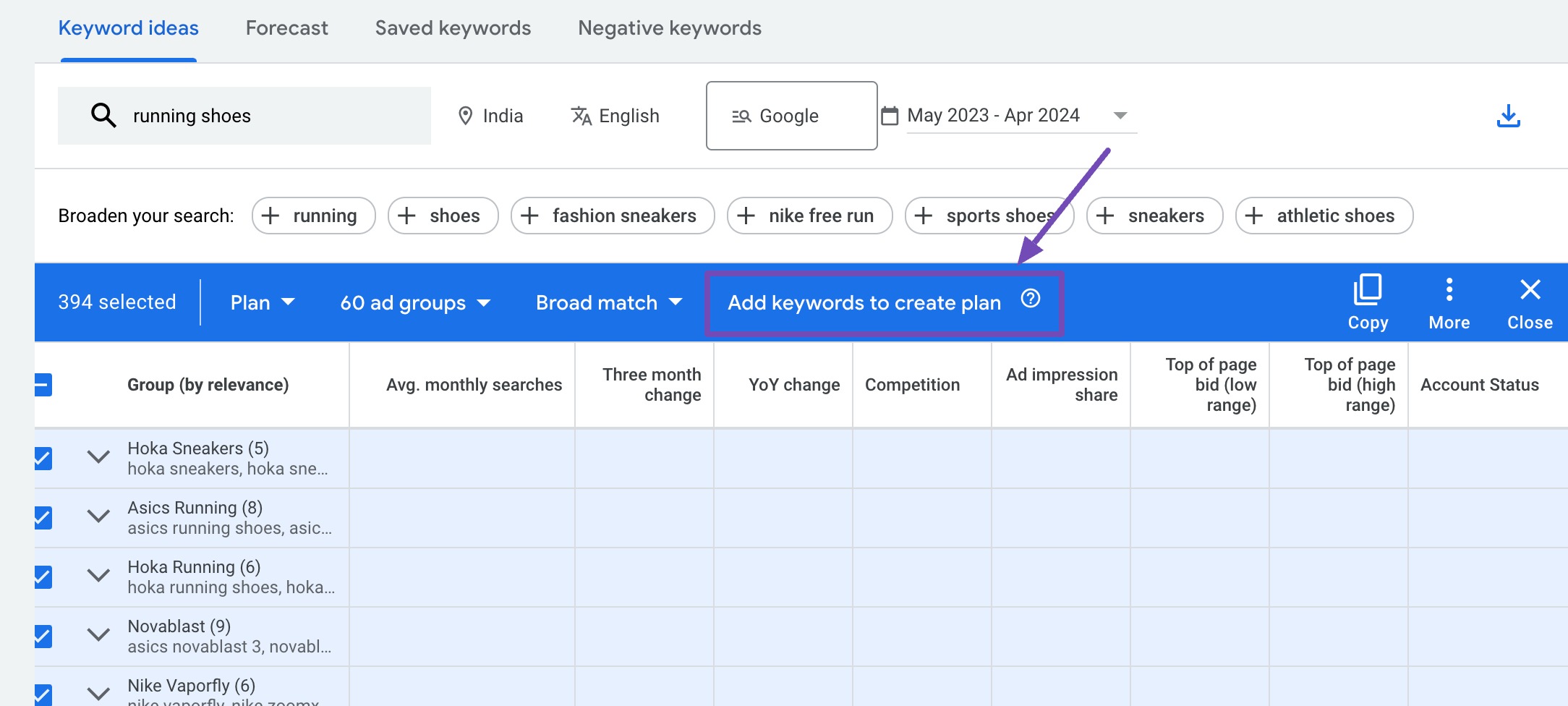 Add keywords to plan