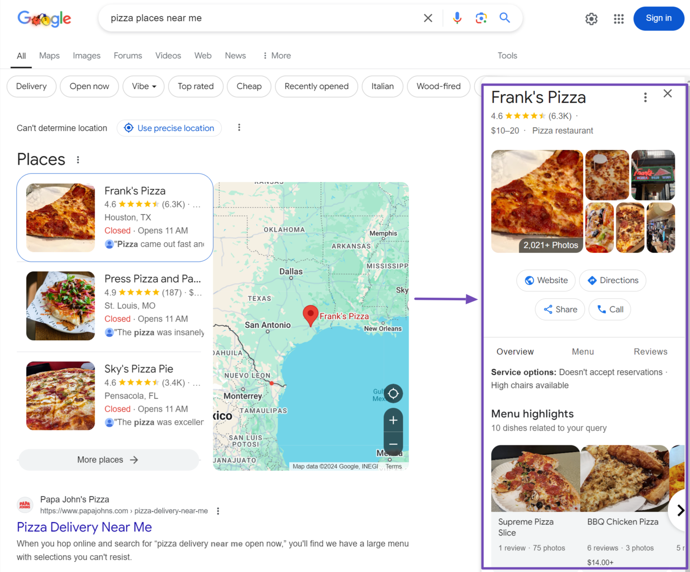 Sample of the local business rich result on search results pages
