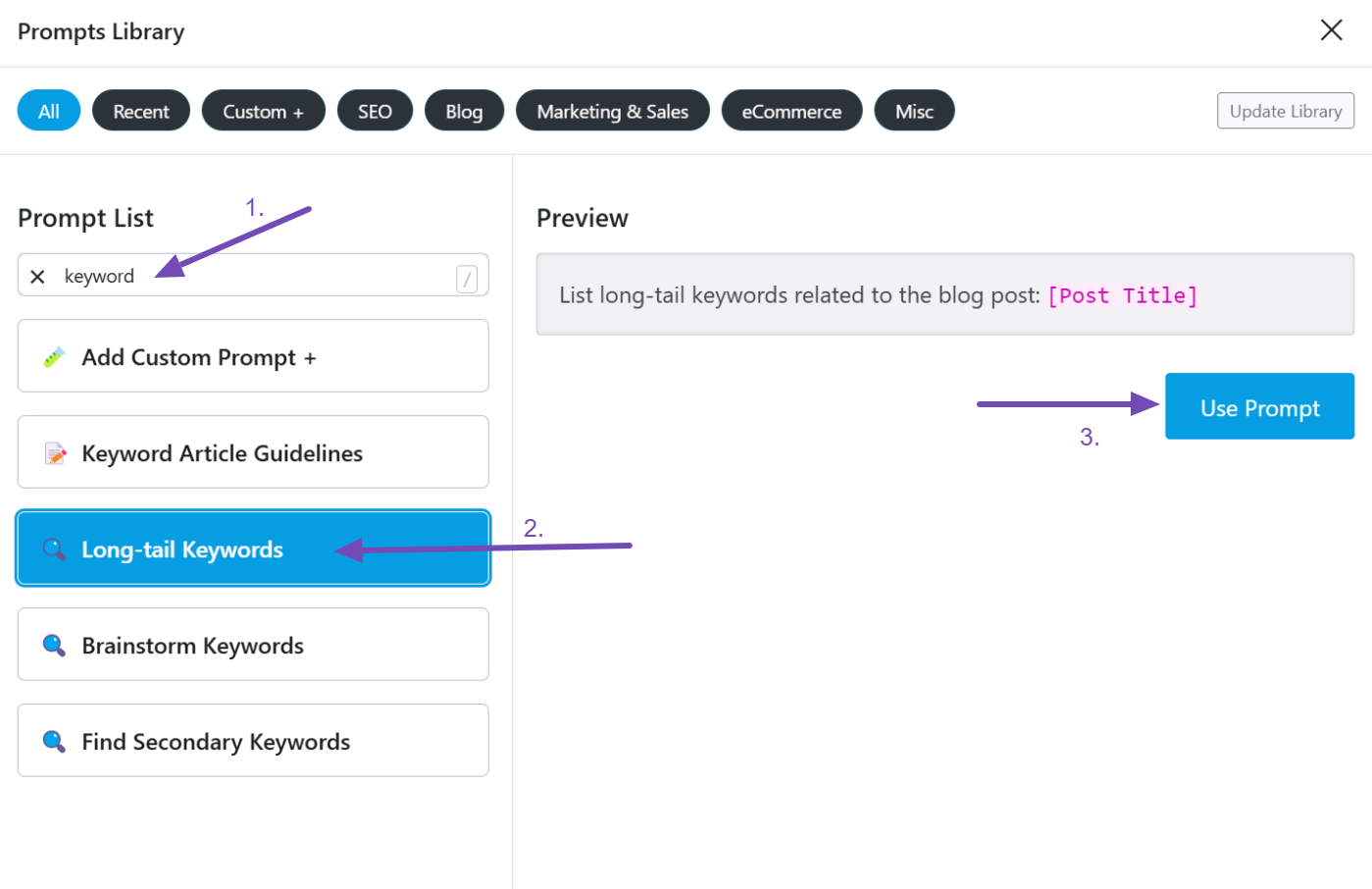 Long tail keywords prompt list