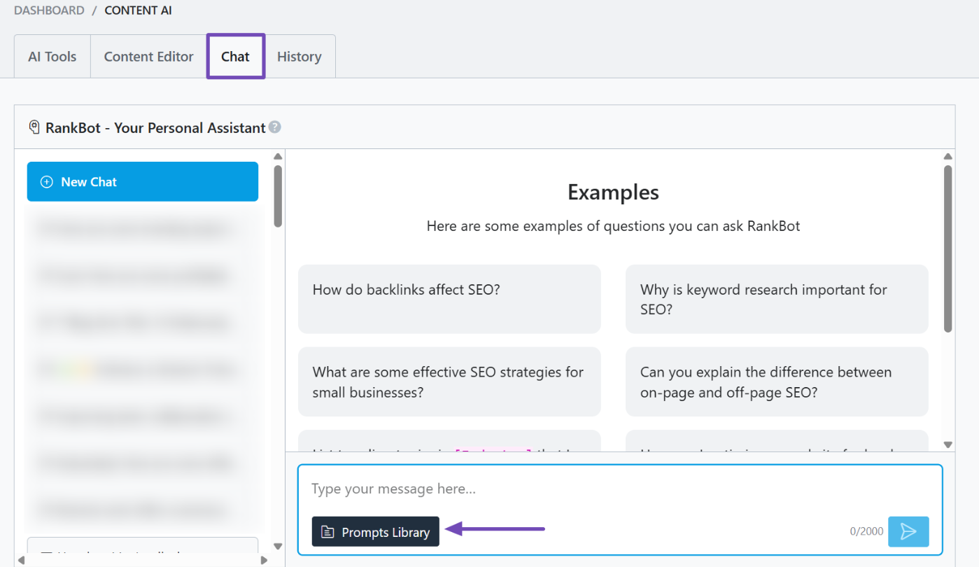 RankBots Prompt Library button