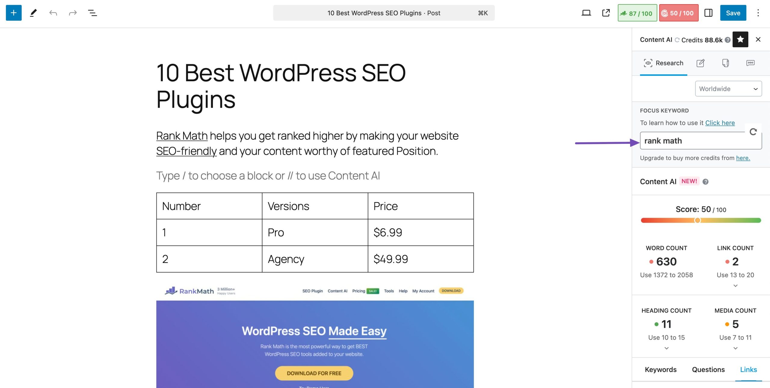Enter the focus keyword