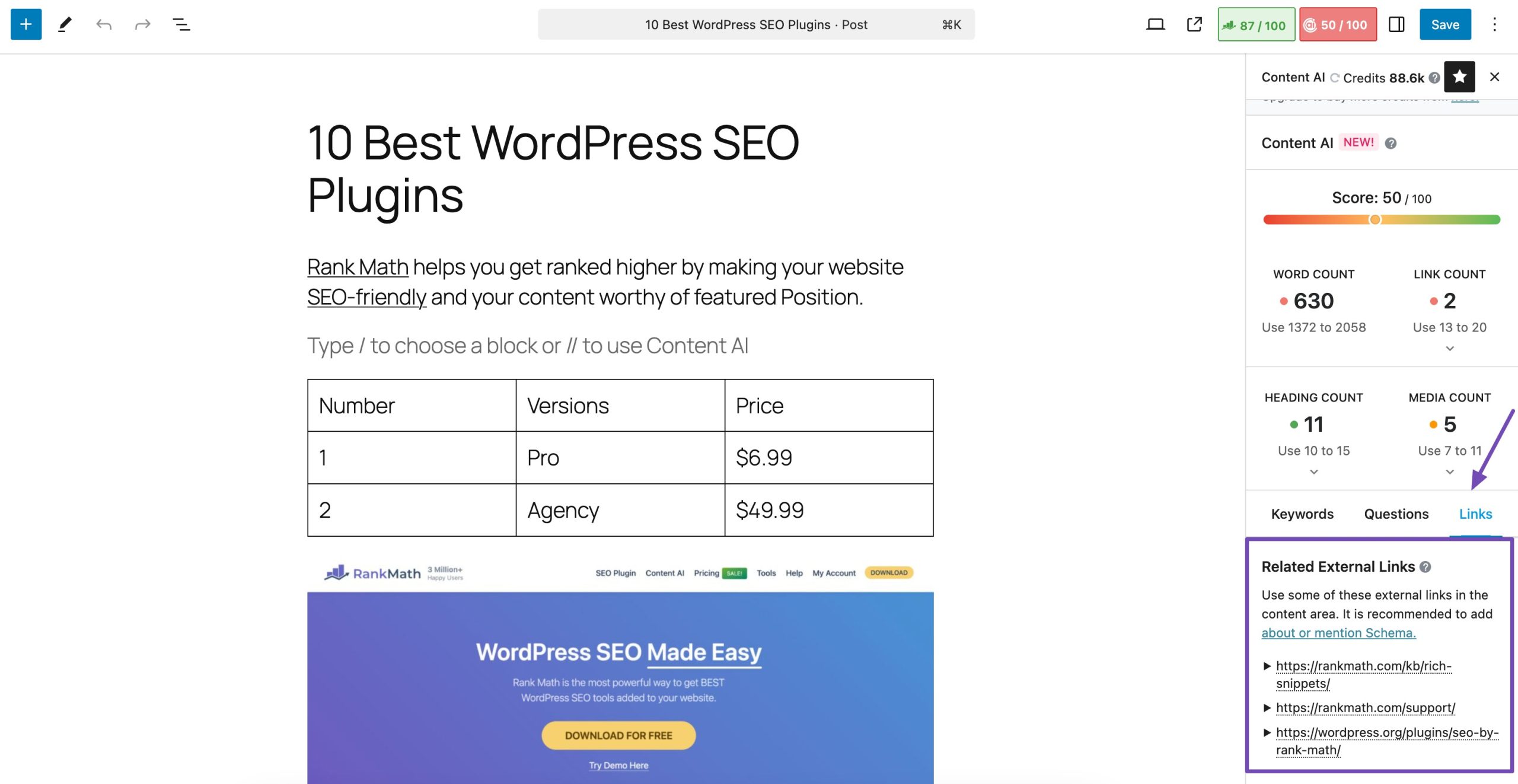 External Link suggestions