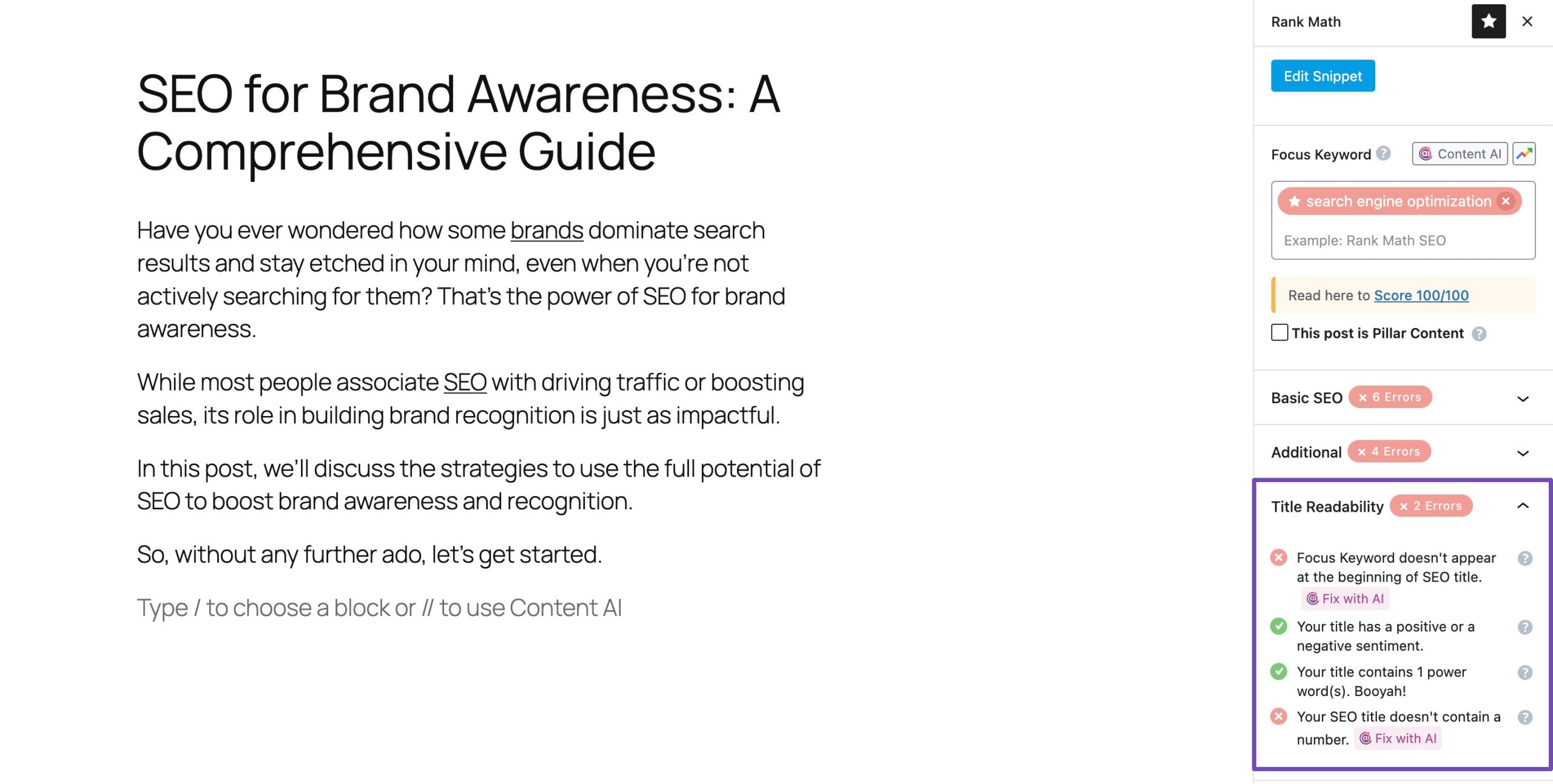 Title SEO test in Rank Math